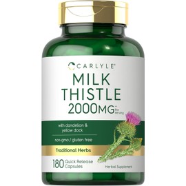 Milk Thistle 2000Mg | 180 Capsules | with Dandelion & Yellow Dock | Non-Gmo, Glu