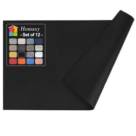 Homaxy Faux Leather Heat Resistant Placemats for Dining Table Set of 12, Waterproof Wipeable Washable PU Table Mats, Easy to Clean Anti-Slip Place Mats, 11.8" x 17", Black
