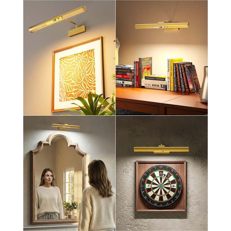 Skairipa 13" Rechargeable Picture Light for Wall with Remote, Gold