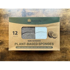 ScrubLily Multipurpose Kitchen Sponges Pack of 12 - Cellulose and Coconut Husk Dishwashing Scrubbers - Non Scratch, Odor Free, Fast Drying for Washing Dishes