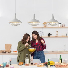 SESIMENT Industrial Pendant Light 10.5inches, 3 Packs - White Farmhouse Kitchen Pendant Lights for Bedroom, Office, Library, Kitchen Island