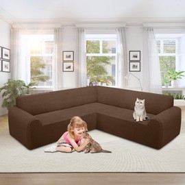ALIECOM Stretch Corner Sectional Couch Covers L Shape Sofa Covers Washable Sectional Slipcovers U Shape Jacquard Living Room Pet Dogs Furniture Protector with Elastic Bottom (Dark Coffee, X-Large)