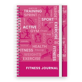 Fitness & Workout Journal/Planner Notebook -Includes Exercise Logs, Body Tracker & Notes pages: A5 Spiral Patterned Cover, 134 Themed Pages & Cover Elastic (Pink)
