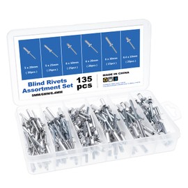 Gueenky 135 Pieces Rivets Aluminium 5/6/6.4 mm 6 Sizes Silver Blind Rivets Set Pop Rivets Assortment with Storage Box for Metal Wood Plastic
