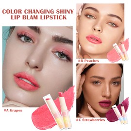 Prreal Temperature Colour Changing Lip Balm Set, Moisturizing Glitter Lipstick, Sparkling Fruit Lip Gross Lipstick, Not Stick Cup Waterproof Lip Color Diamond Metallic Lipstick for Lip Care