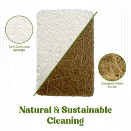 12 Pack Natural Kitchen Sponges - Biodegradable, Compostable, Sustainable Wood Cellulose & Coconut Fiber Sponge for Dishes, Quick Drying & Non Scratch Plant Based Eco Friendly Scrubber for Dishwashing