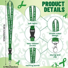 Affrolling 48 Pcs Mental Health Awareness Lanyard Bulk Green Ribbon Lanyard Breakaway Mental Health Ribbon Keychain Green Key Lanyard for Gifts Women Men Mental Health Awareness Items Charity Favors