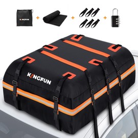 Kingfun Rooftop Cargo Carrier - Waterproof 20 Cubic Feet Car Roof Bag for All Vechicles with/Without Racks, Includes Anti-Slip Mat, 8 Reinforced Straps, 6 Door Hooks, Luggage Lock