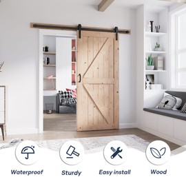 FREDBECK 36in x 80in Sliding Barn Door with 6.6FT Sliding Door Hardware Kit Included K Shape Solid Spruce Wood Panel for Bedroom Assembly