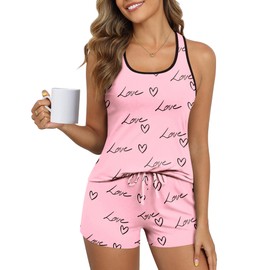 Ekouaer Womens Tank Top Pajama Set Comfy Sleeveless Sleepwear Racerback Cami and Shorts Pjs 2 Piece Summer Loungewear