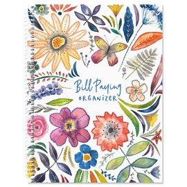 Current Embroidered Florals Bill Paying Organizer Book-9" x 12” Personal Account Book,Spiral Bound,14 Storage Pockets,32 Label Stickers, Monthly Finance & Payment Management Tracker for Home & Office