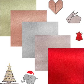 Colourful Brushed Folding Paper for Origami Glitter Paper - 50 Sheets Single Sided Coloured Paper 15 x 15 cm / 6 Inches, 5 Colours Square Coloured Paper Set for DIY Arts and Crafts Projects