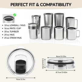 Replacement Tumbler Lid for YETI 20 oz Tumbler – Spill-Proof Tumbler Lid with Extra Magnetic Slider & Silicone Gasket – Fits 10/24 oz Mugs, 10 oz Lowball, Ozark Trail, Rtic, BPA-Free