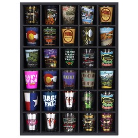 Black Shot Glass Display Case 30 Slots Minifigures Thimble Collection Display Rack 12.25" H X x 16.6" W - No Door (for All Short Shot Glasses)