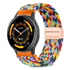 VanHooc 22mm Watch Band for Garmin Venu 3 45mm/Venu 2/vivoactive 4/Forerunner 265 Nylon Replacement Strap Braided Braided Strap Elastic Magnet Buckle Breathable Durable Magnetic Buckle Stepless