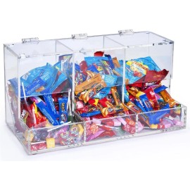 Candy Clear Acrylic Candy Bin 3 Compartments with Hinges Lid Countertop Display