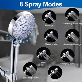 High Pressure 10-mode Detachable Shower Head with Handheld, Showerhead with ON/OFF Pause Switch, 15 Stage Water Softener Filters for Hard Water Remove Chlorine, Meet cUPC and CEC Certification