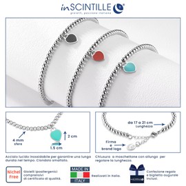 inSCINTILLE Women's Stainless Steel Heart Bracelet with Adjustable Length and Gift Box, Stainless Steel, Enamel