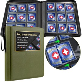 GEAoffice Side Loading 9 Pockets Top Loader Binder Holds 324 Cards, Waterproof PU Leather Trading Card Binder for Toploader, Card Collection Album Folder for MTG, TCG, Sports Cards, Green