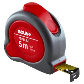SOLA POPULAR Tape Measure 5 m / 19 mm - Professional Tape Measure with Belt Clip - Steel Tape, Yellow Painted with mm Scale - Accuracy Class II - Roll Meter with Movable End Hook - Metre Length - 5 m