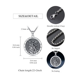 Shusukue St Michael/Benedict/Christoph/Gabriel/Guadalupe/Muerte/Virgin Mary Necklace 925 Sterling Silver Saint Patron Pendant Religious Jewellery Gifts for Men and Women, Sterling Silver, base