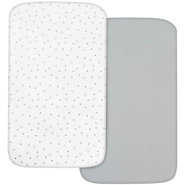 Next to Me Crib Sheets Fitted 83x50cm, Baby Bedside Crib Sheets 2 Pack, Ultra Soft, Grey & White Star