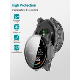 NOUKAJU 2pack Case for Garmin Forerunner 570-42mm, Protective Cover Smart Watch,Built-in 9H Tempered Glass Film, Hard PC,Easy to Install,Screen Protector for Garmin Forerunner 570 42mm(Black+Clear)