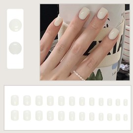 Ceboic Pack of 24 Short Artificial Nails, French White Artificial Nails, Press On Nails, Pure Colour Fake Nails for Sticking, Ballerina Acrylic Nails, Full Cover Square False Nails for Women Girls