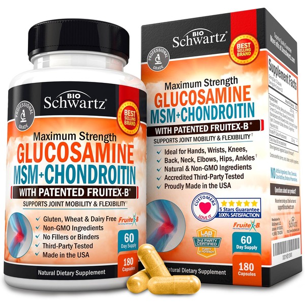 Glucosamine Chondroitin MSM 2110mg - Joint Support Supplement with Turmeric Curcumin for Hands Back Knee & Joint Health for Men & Women - Gluten-Free Non-GMO Supplement - Made in USA - 180 Capsules