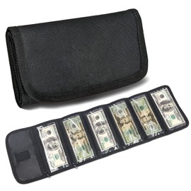 VOCHIC Money Pouch, Money Organizer for Cash with 6 Zippered Pockes, Cash Bill Organizer, Money Bag Small Travel Money Holder for Budgeting, Receipt and Tips(Black)