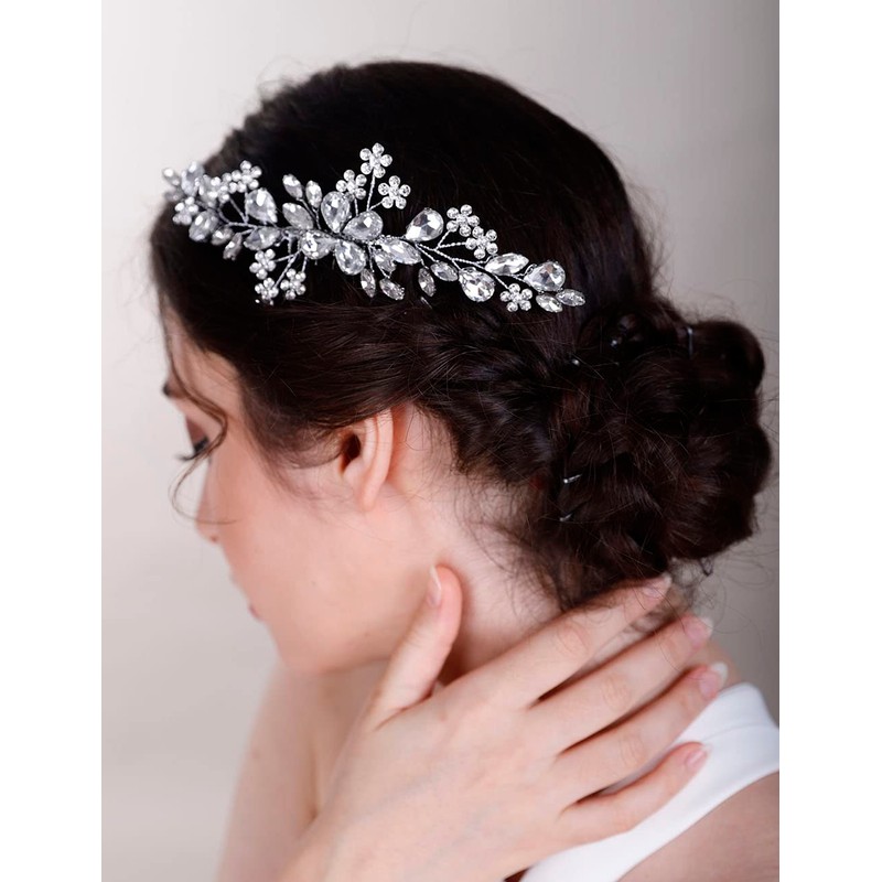 Chargances Bridal Wedding Crystal Hair Comb Handmade Flower Gemstone Hair