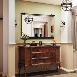 Modern Simple Bathroom Mirror 40X28 Inch Black Metal Framed Wall Mirror for Bathroom Wall Over Sink with Non-Rusting Iron Metal Framed