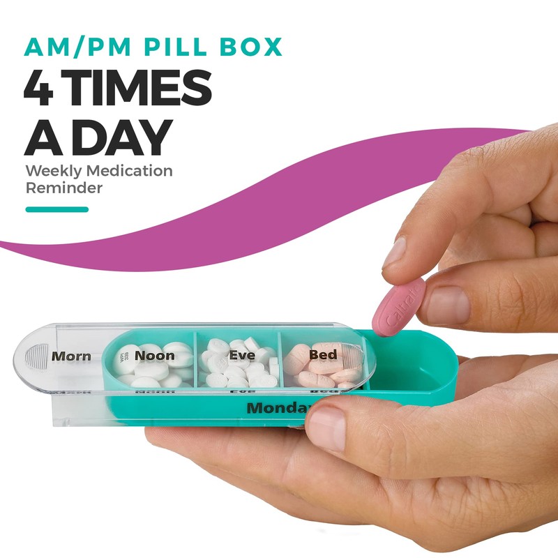 Weekly Pill Organizer, 1 Dispenser, 7 Stackable Compartments Four Times-a-Day