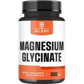 Magnesium Glycinate Supplement with 20% Purified - 500mg for Brain Health, Bone Health, Energy Production, Comfortable Mood & Muscle - 90 Capsules - Providing 100mg Elemental Magnesium