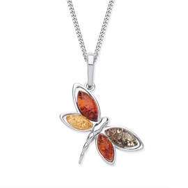 Old English Jewellers Sterling Silver Amber Dragonfly Pendant/Necklace - Choice of Chain (0)