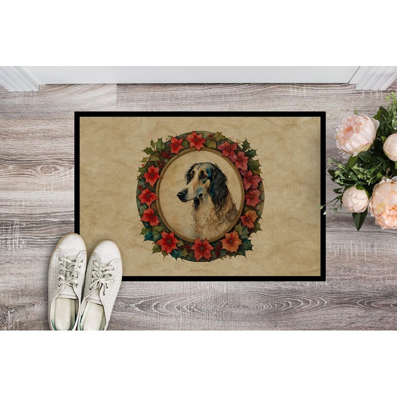 Caroline's Treasures DAC2326MAT Borzoi Christmas Flowers Doormat Front Door Mat