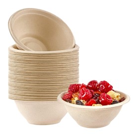 50Pcs Strong Disposable Paper Bowls,8oz 220ml Disposable Sugarcane Bagasse Bowls Brown Super Rigid Biodegradable and Compostable Bowls,Plastic Bowls for Party,Soup,Dessert Bowl,Sturdy Paper Bowls