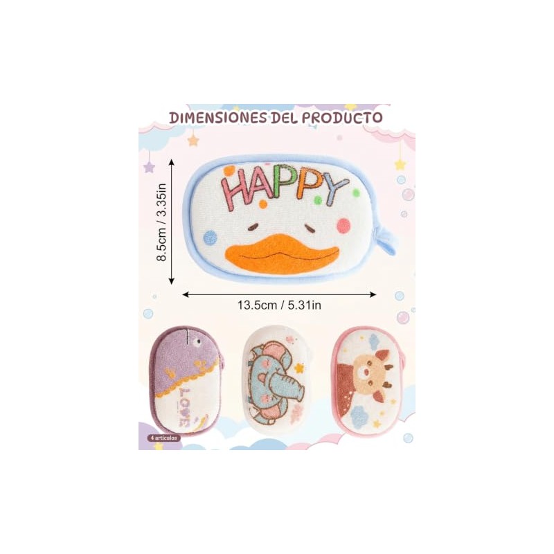 4 Esponja De Baño Para Bebe De Algodón, 15 X