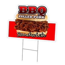 BBQ Pulled Pork Sandwich Yard Sign 12" X 16" & Stake | Advertise Your Business | Stake Included Double Sided Image | Made in The USA