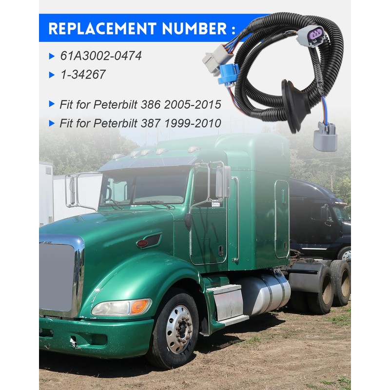 Headlight Wiring Harness Fit for Peterbilt 386 (2005-2015)/387 (1999-2010), Replace