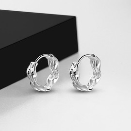 Silver Hoop Earrings for Women, 925 Steling Silver Twist Double Hoops Earrings, Small Sleeper Hoops for Ladies Girls(10mm)
