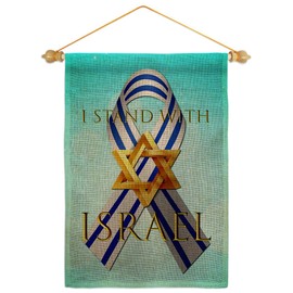 Stand With Israel Flag Wood Dowel Set Wooden Rod Home Decor Burlap Banner Flag Pole Room Outdoor Indoor Hanger Poster Sign Grandma Gifts Bandera de Israeli Wall Tapestry Jewish Decorations Made In USA