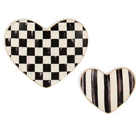 MACKENZIE-CHILDS Set of 2 Ceramic Trinket Dishes, Decorative Bowls and Jewelry Holders, Black-and-White Courtly Heart