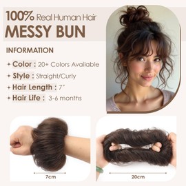 KISANOF Human Hair Bun Darkest Brown Natural Curly Tousled Stretchy Fluffy Donut Updo Elastic Rubber Band Human Hair Extension(1 Count #2 Darkest Brown)