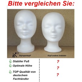 ►►► 6 x FP Styrofoam Head Standard – Top Brand Quality Made in Germany (White with Hole in the Base)