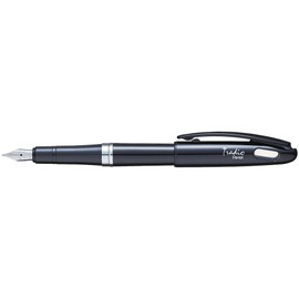 Pentel TRF94A-C Tradio - Penna stilografica Black and White Edition con pennino in iridio di alta qualità, lucido, nero/blu