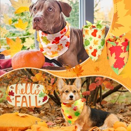 Preboun 100 Pcs Fall Pumpkin Dog Bandanas Bulk Maple Leaves Bandanas for Dogs Pets Triangle Kerchief Bibs Scarf for Thanksgiving Costume Photo Props Accessories Pet Shops Adoption Events, 25 Styles