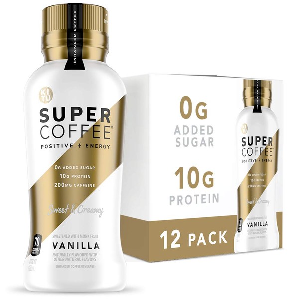Kitu Super Coffee, Iced Keto Coffee (0g Added Sugar, 10g Protein, 70 Calories) [Vanilla] 12 Fl Oz, 12 Pack | Iced Coffee, Protein Coffee, Coffee Drinks - LactoseFree, SoyFree, GlutenFree