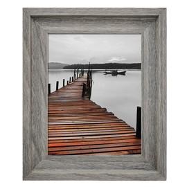EosGlac Rustic 8x10 Picture Frame, Solid Wood with Glass Front, Wall Mounting or Tabletop, Weathered Grey