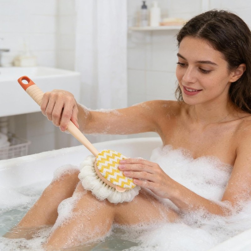 Cepillo Exfoliante Corporal 2 en 1 con Mango Largo para